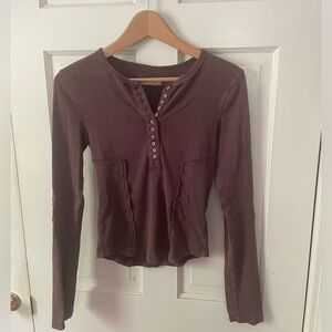 Free People Brown Ribbed Long Sleeve
